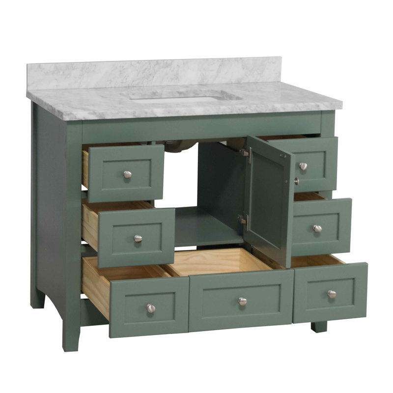 Ensemble de meuble-lavabo simple 42 po Edber, Marbre de Carrare, Vert sauge