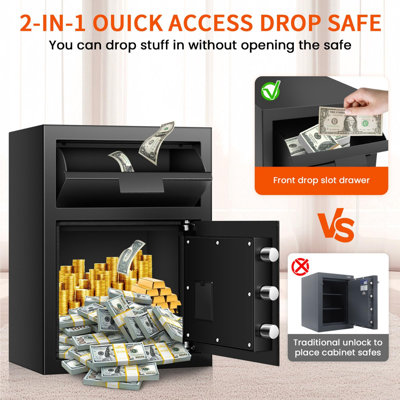 Kavey 7.0 Cub Waterproof Fireproof Large Safe Box With Depository Drop Slot Double Door Biometric Safe Removable Shelf Mute Function Documents Cash Jewelr - View #6
