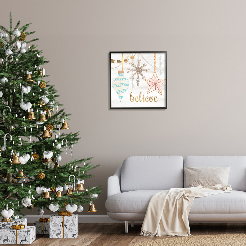 Glimmering Believe Text Holiday, H 24 po x l 24 po x P 1,5 po, Giclée encadrée noir minuit