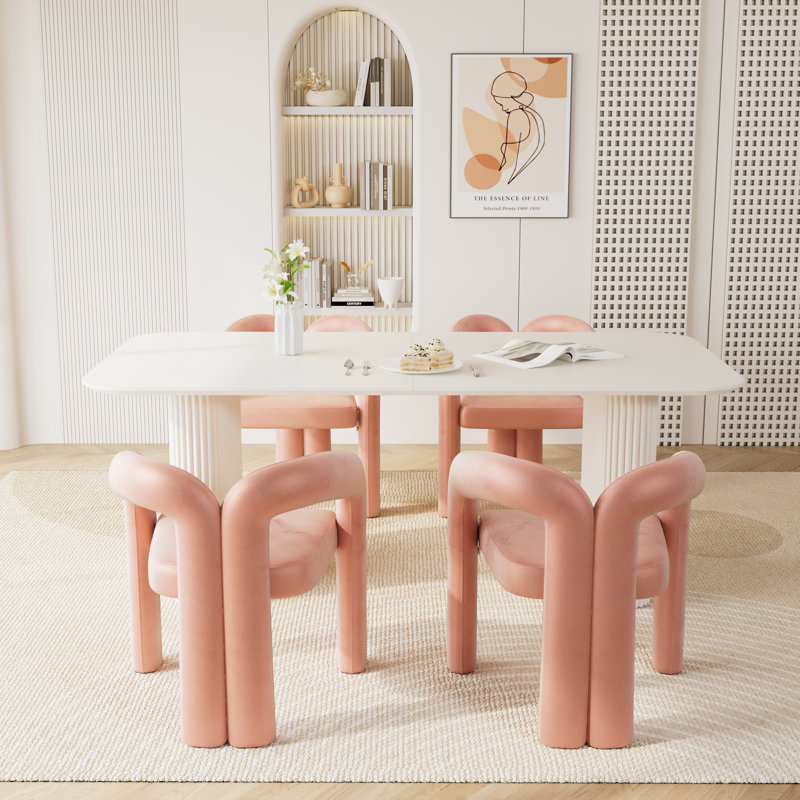Ensemble de table de salle à manger moderne à double piédestal, 5, Rose