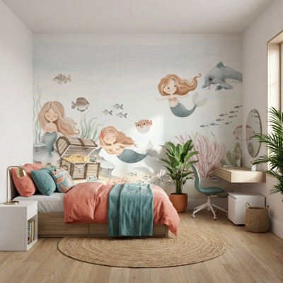 Mermaids Wallpaper Underwater Treasure Wall Mural
