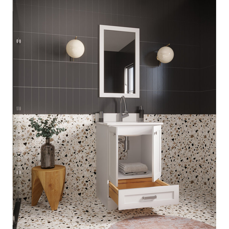 Ensemble de meuble-lavabo simple 23,6 po avec miroir Clodomira, Blanc