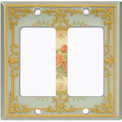 Metal Light Switch Plate Cover; US Standard Size 2 Gang GFI Rocker - Floral Damask