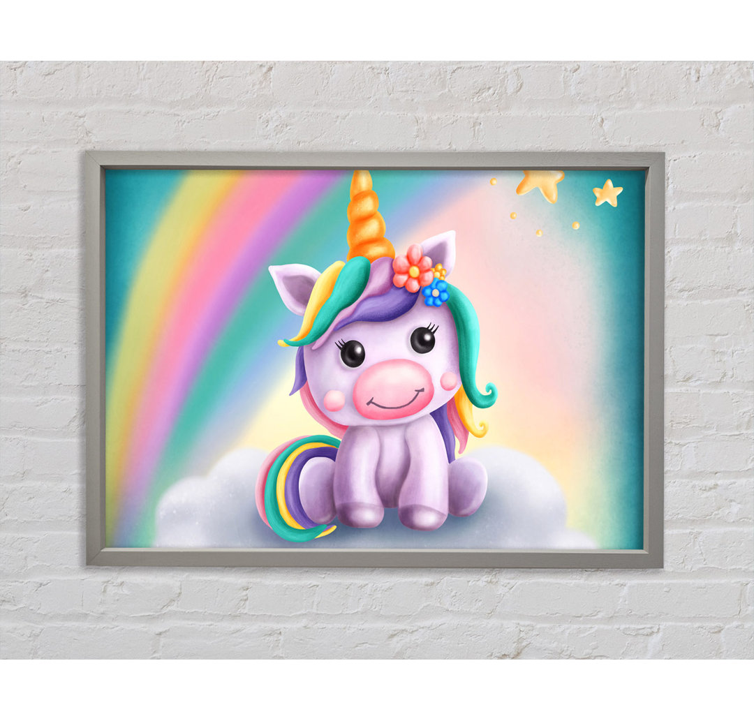 Einhorn Regenbogen Happy - Einzelner Bilderrahmen Kunstdrucke auf Leinwand