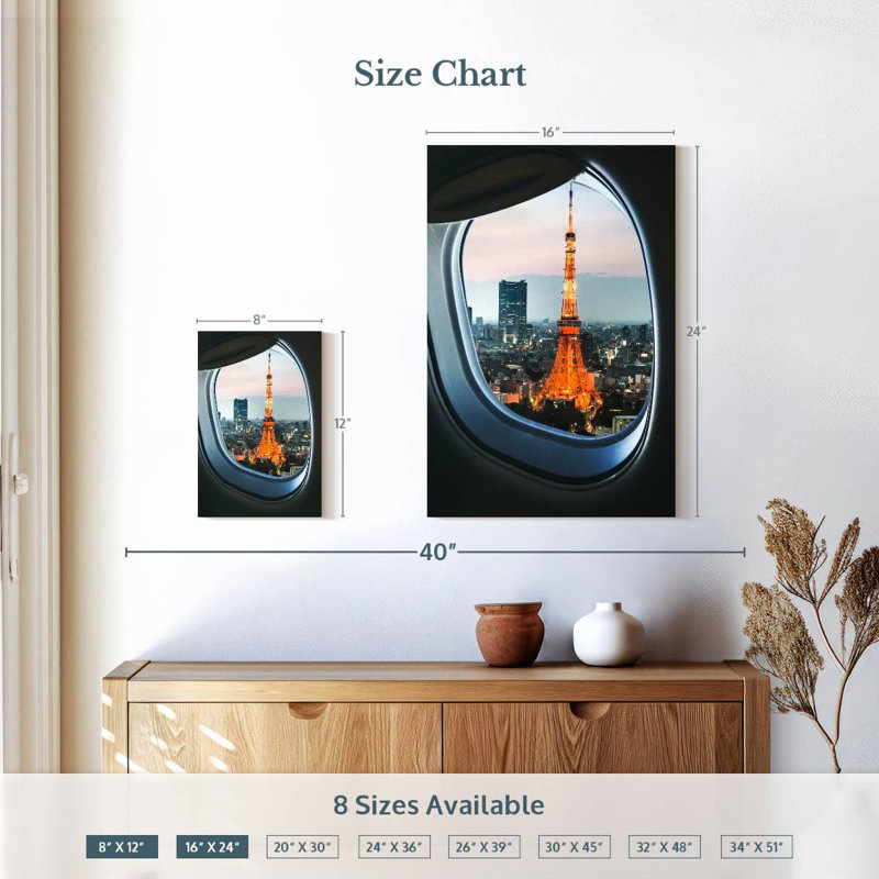 Aime Tokyo Tower Plane Window View, 12" H x 8" W