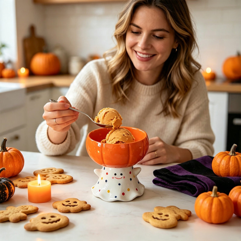 Décorations de Noël, bol à glace en céramique citrouille fantôme mignon, décoration d'Halloween et de l'Action de grâce, bol à dessert sur pied, petit bol de service pour fruits et collations, pour la décoration de table à la maison