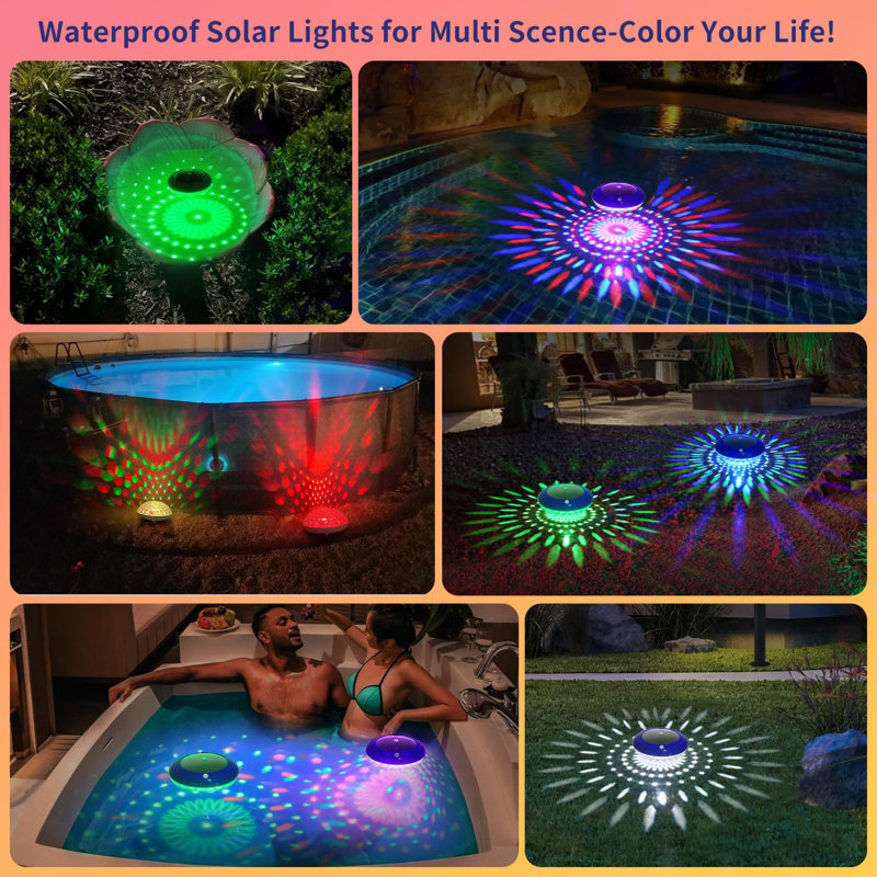 Solar Floating Pool Lights, RGB Colour Changing Pool Floating Light, IP68 Waterproof LED Solar Pool Lights That Float, Hangable Auto ON Off For Pool Hot Tub Wedding Path Party Decoration