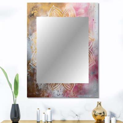 Rose doré Mandala I - grand miroir Mandala Boho, miroir mural décoratif traditionnel, impression d'art en métal