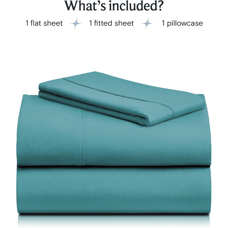 Ensemble de draps 4 pièces Luxclub, Ensemble de draps pour grand lit avec 2 taies d'or, Sarcelle