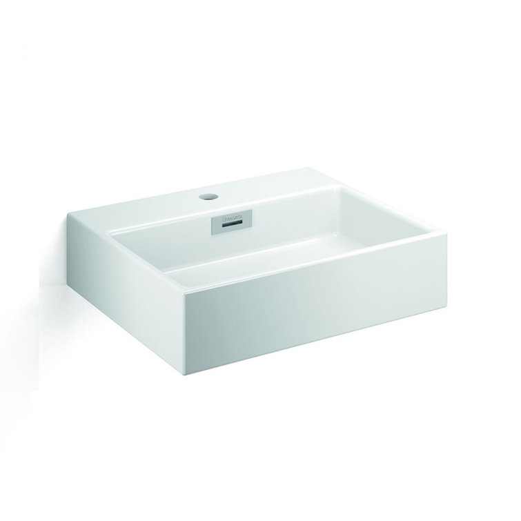 WS Bath Collections Quarelo 14.4'' Glossy White Ceramic Rectangular Bathroom Sink with Overflow