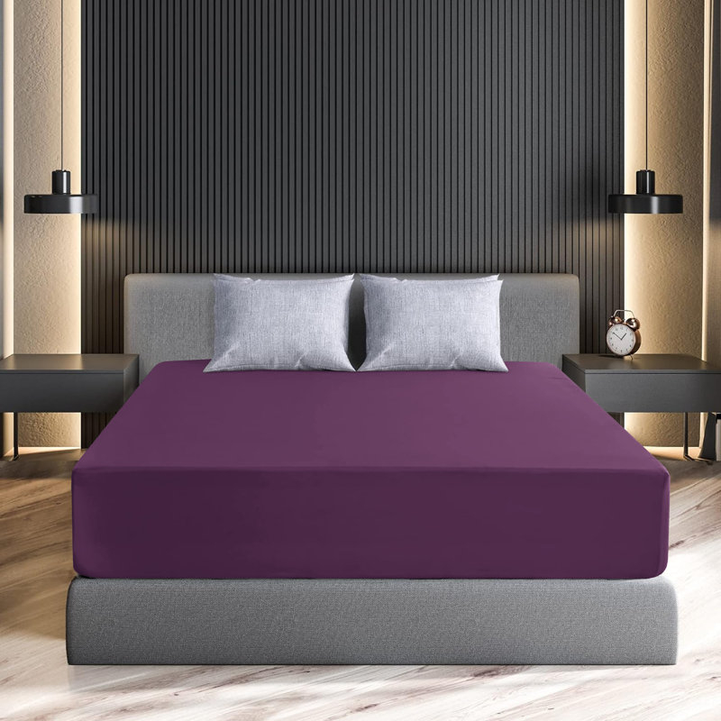 Lux Decor Soft Microfiber Bottom Sheets Upto 16 Inches Deep Pocket Fitted Sheet, King, Purple