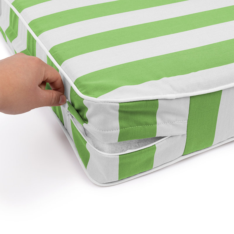 Sherry Kine's "Designer's Choice" Reversible Cabana Stripe Luxury Outdoor Deep Seat Replacement Cushion Set, With Customized Cut, Contrast Cord, Water & Fade Resistant Fabric, & Zippered, Removable Seat Cover. Filled With Thermal Bonded 100% White Polyes