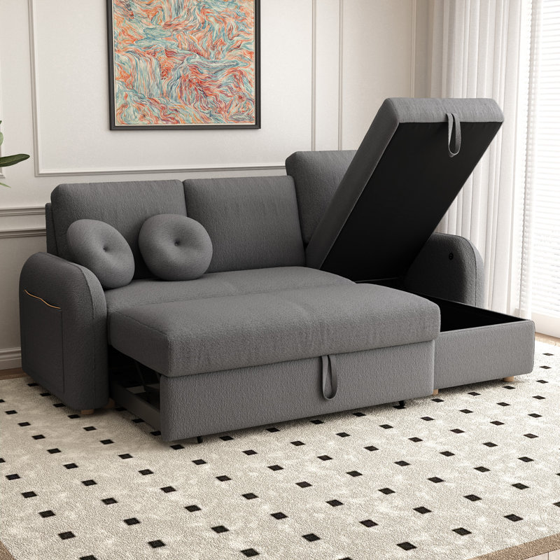 82" Sleeper Sofas Build-in USB Charging Port, Gray