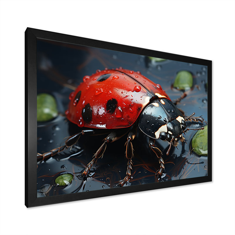 Curious Ladybug Crimson Serenity I - impression, Cadre simple noir, H 30 po x l 40 po x P 1,5 po