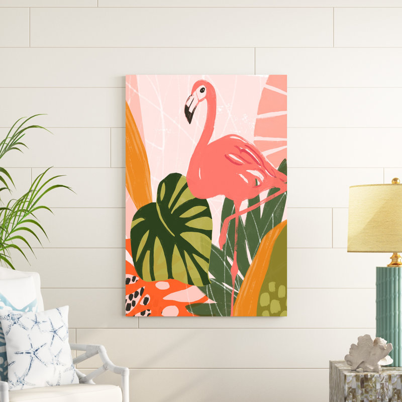 «Jungle Flamingo I», peinture sur toile, H 48 po x l 32 po