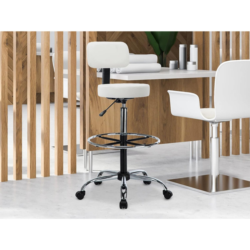 Tabouret de dessinateur avec repose-pieds Miyana Comfy, Blanc