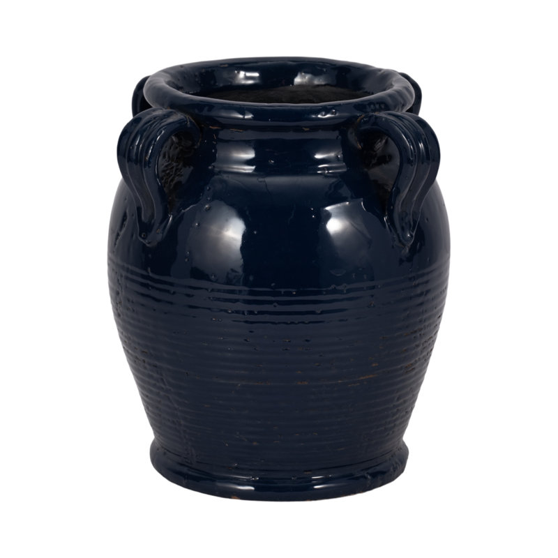 Ceramic/Porcelain Table Vase, 9" H x 8" W x 8" D, Glossy Blue