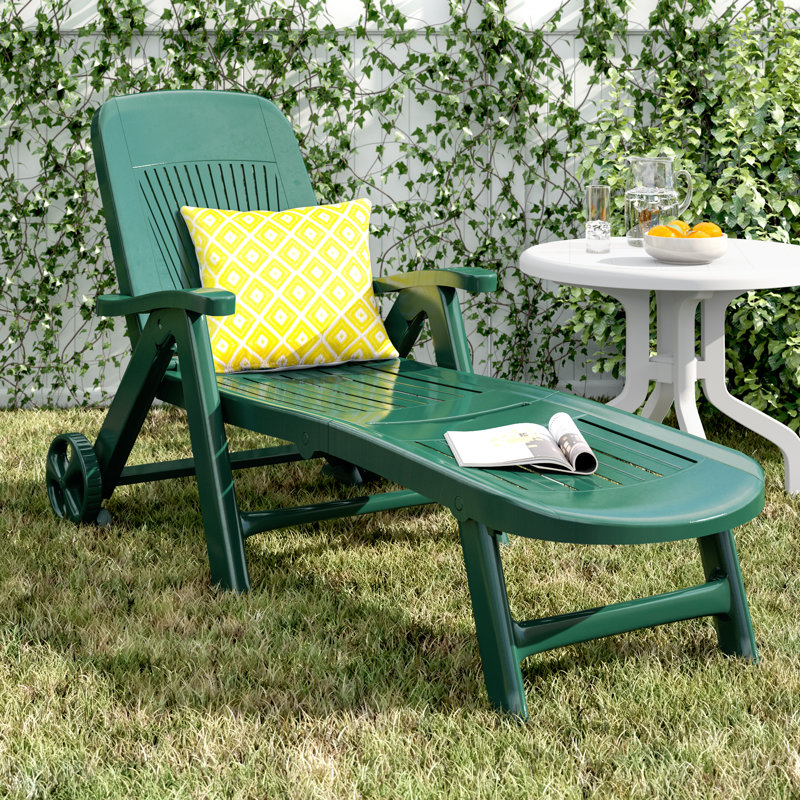 Kali Folding Sun Lounger with Wheels and Reclining Back Rest, Forest Green