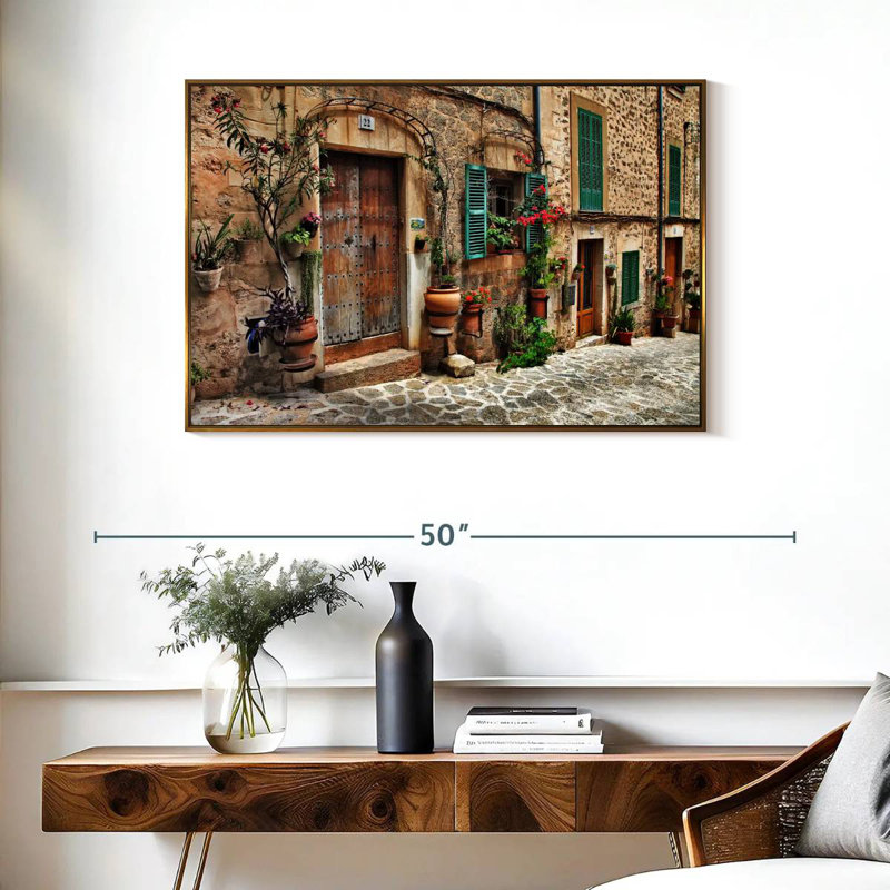 Méditerranée vieille ville, Cadre flottant doré, 37 po x 25 po