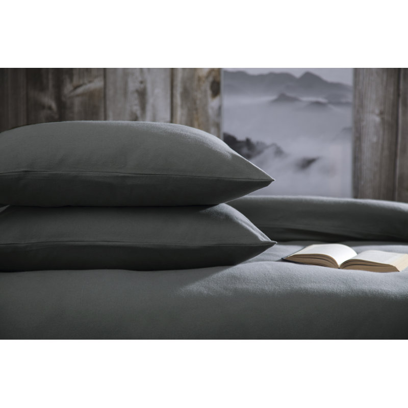 Cotton Solid Colour Duvet Cover Set with Pillowcases Included, Charcoal, Double Duvet Cover + 2 Standard Pillowcases