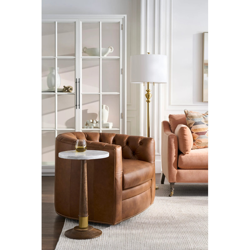 Leather Swivel Tufted Armchair, 1115 Saddle