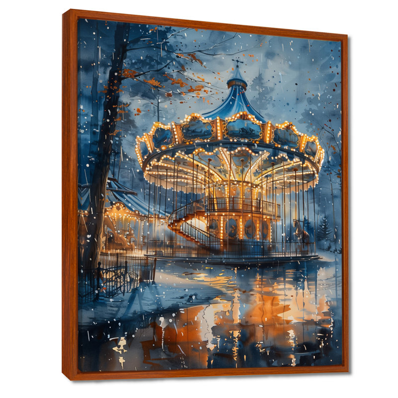 Carrousel cheval jaune et jaune, H 20 po x l 12 po x P 1 po, Toile encadrée noire simple