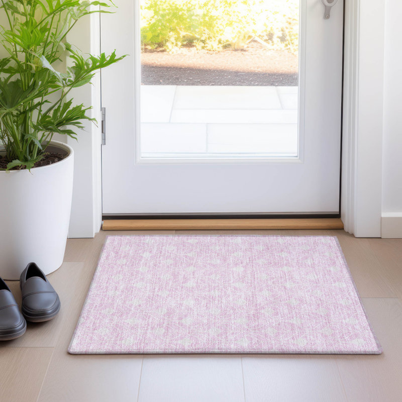 Tapis rose Prisco lavable à la machine de qualité supérieure, Rectangle 1 pi 8 po x 2 pi 6 po