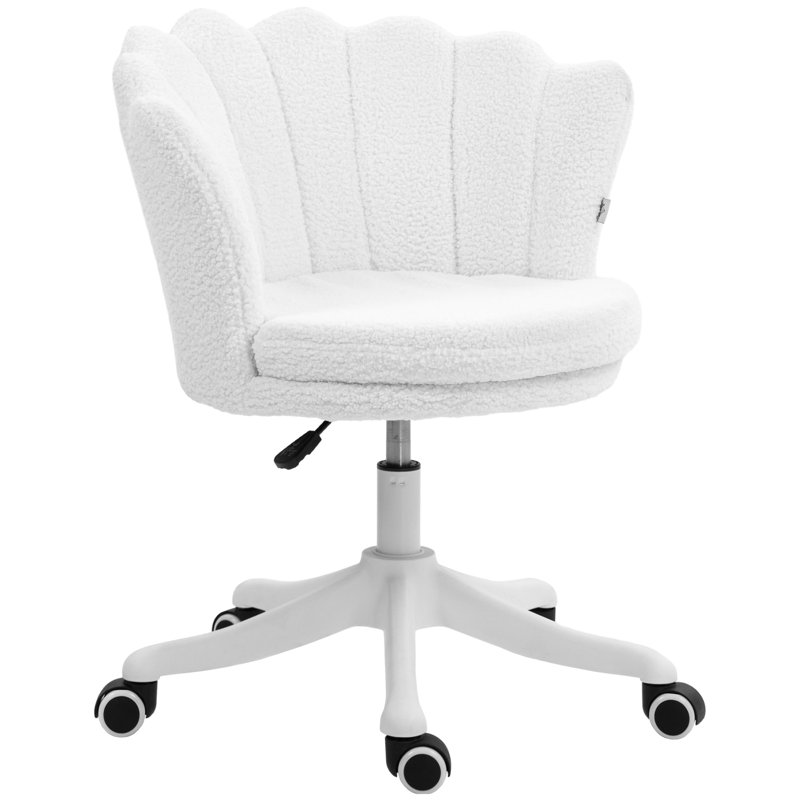 Chaise de bureau en molleton berbère à dossier moyen avec roues pivotantes, blanc
