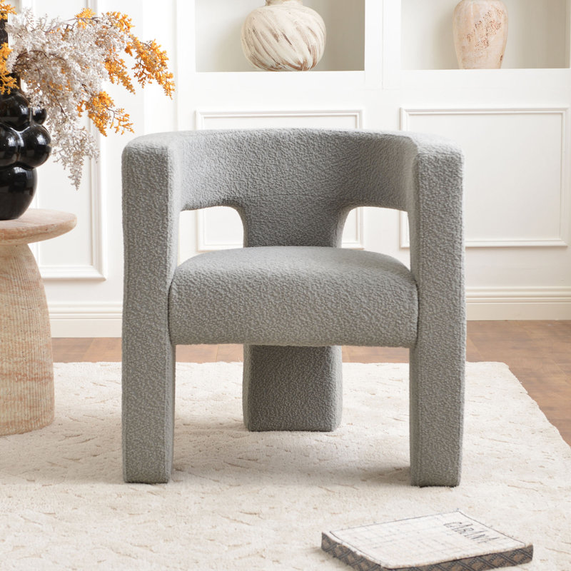 Brycie 28" W Boucle Square Armchair, Light Gray Polyester Blend