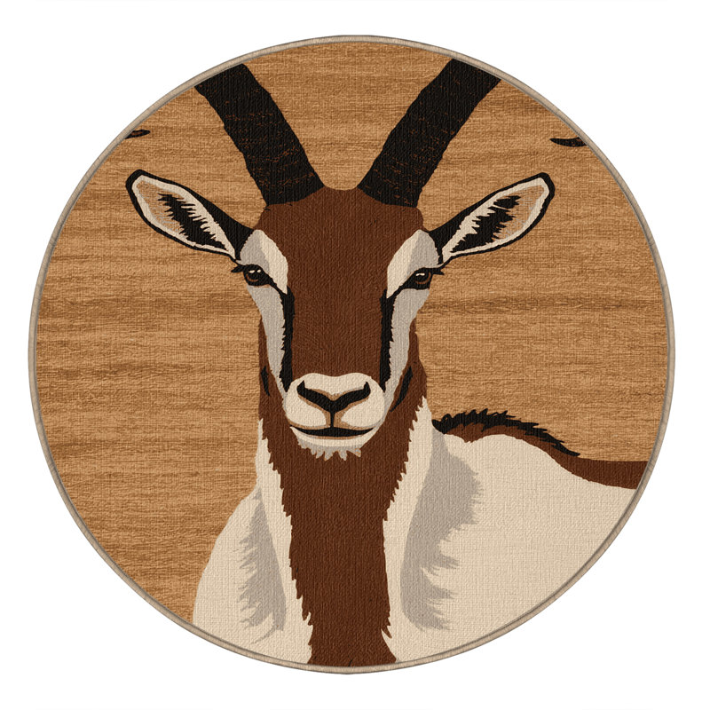 Washable Addax Wildlife Area Rug, Round 8'