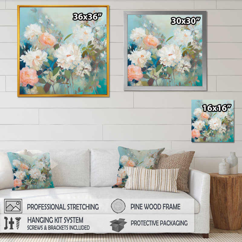 Romanok, rose, bleu, œillets, fleur sur toile, Cadre photo noir, H 16 po x l 16 po x P 1 po