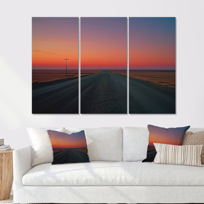 «Sunset Road Landscape I», ensemble d'art mural, Toile tendue, H 40 po x l 60 po x P 1 po