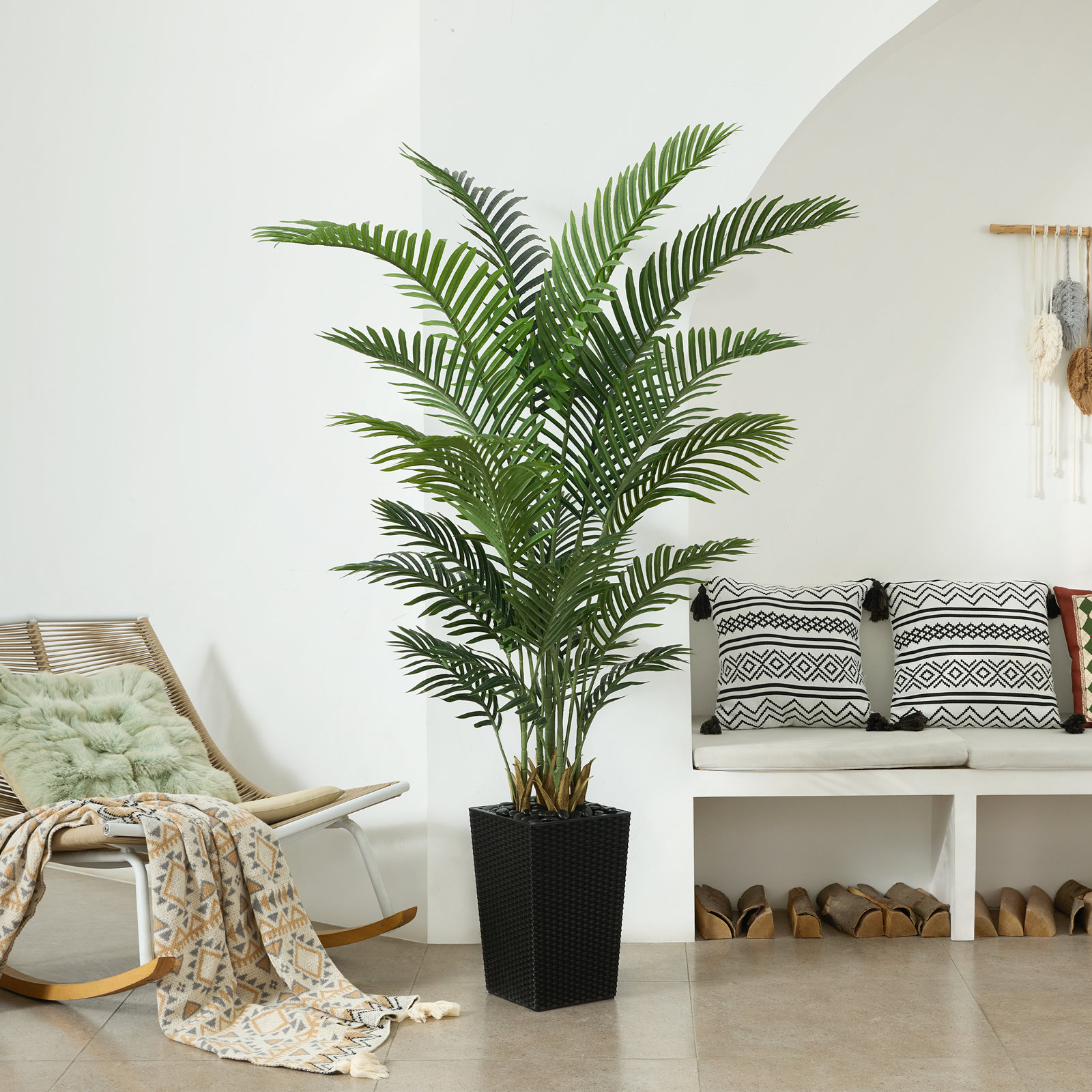 Aliza 72" Palm Tree in Decorative Vase, Black, 72" H x 24" W x 24" D