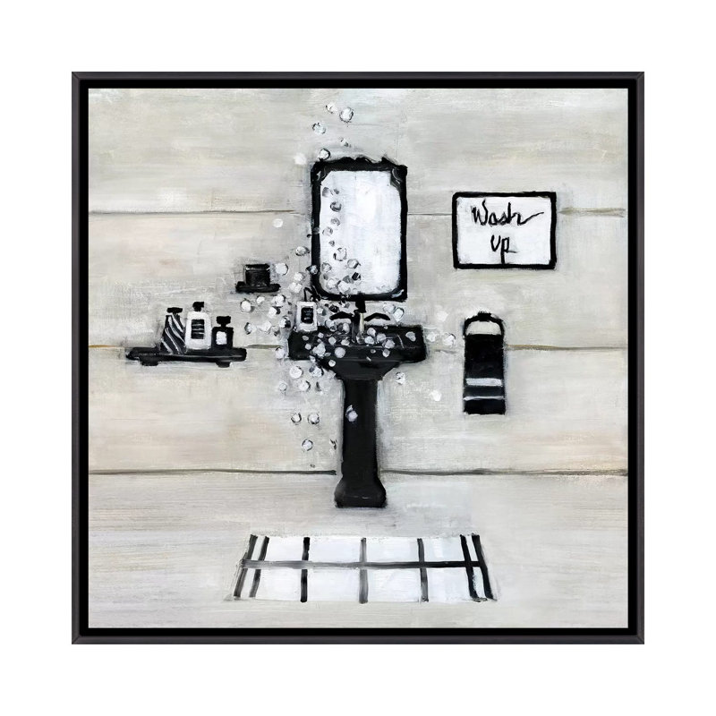 Wash Up Bath, Distressed Black Framed, No Mat, 18" H x 18" W x 1.5" D