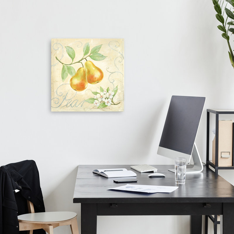 Poires et fleurs, art mural abstrait nature rustique et fruit, 18" H x 18" W