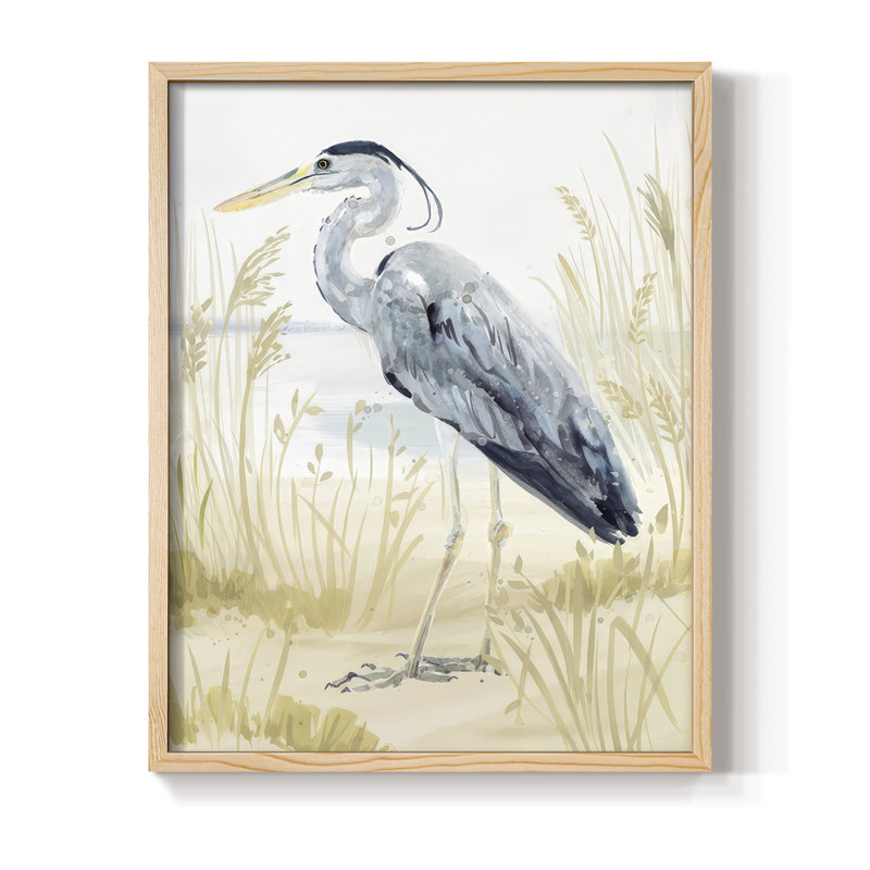 Heron on the Coast II, reproduction encadrée - bois massif, H 21 po x l 17 po, Naturel
