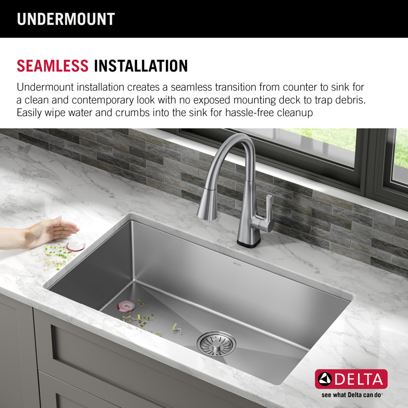 Évier de cuisine à cuve simple en acier inoxydable de calibre 16 avec accessoires Delta Lenta ™, L 26 po x l 18 po