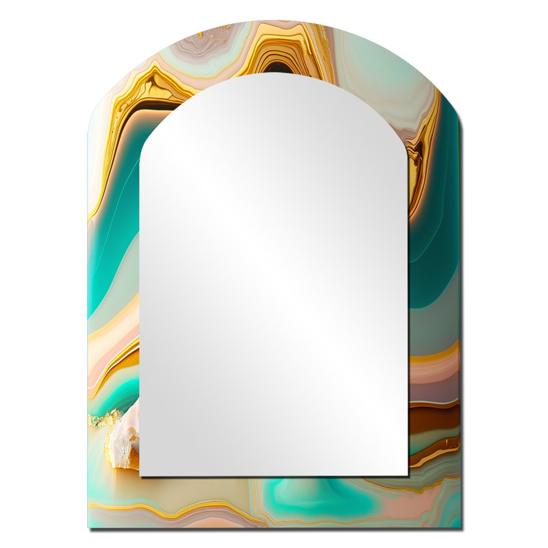 Liquide, agate bleue, turquoise, agate I - miroir décoratif asymétrique à formes abstraites, grand miroir mural moderne, impression sur métal