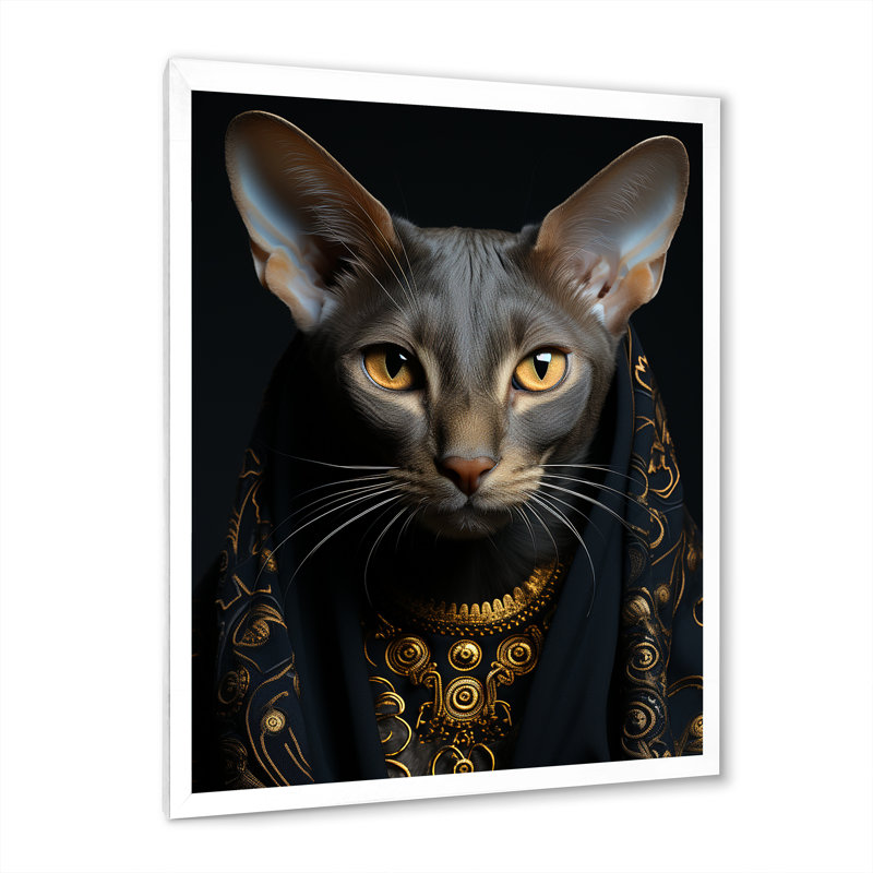 Oriental Opulence, portrait de chat I - impressions sur toile de chat, H 40 po x l 30 po x P 1,5 po, Cadre simple blanc