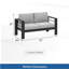 Causeuse de terrasse 52 po toutes saisons en métal avec coussins gris clair épais et structure noire-250296170