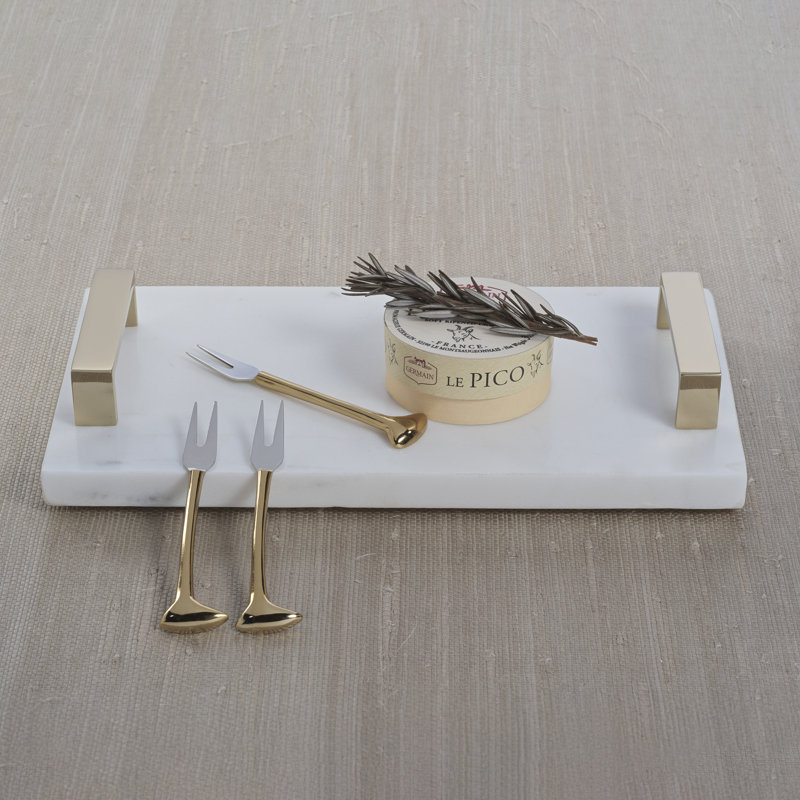 13" Long Marble Tray with Gold Handles