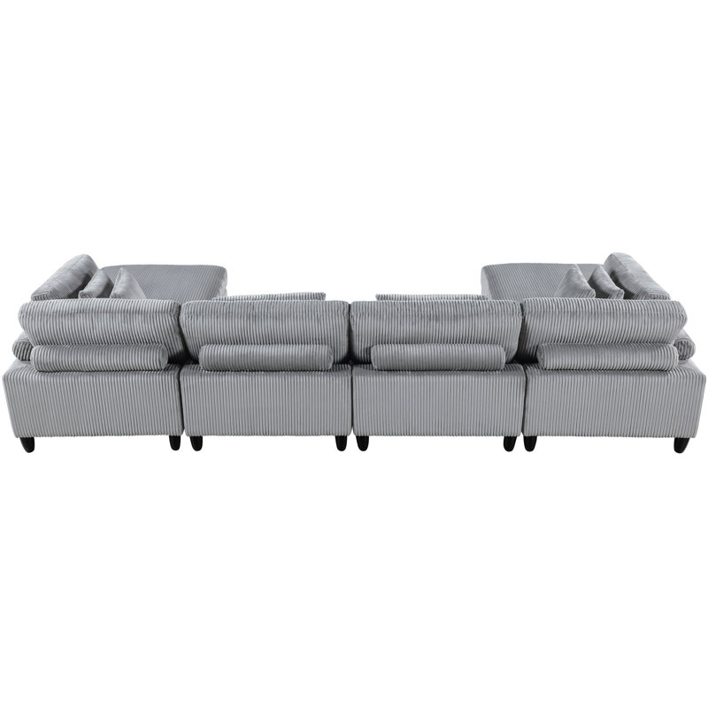 Canapé modulaire 6 pièces en velours côtelé gris 6pc