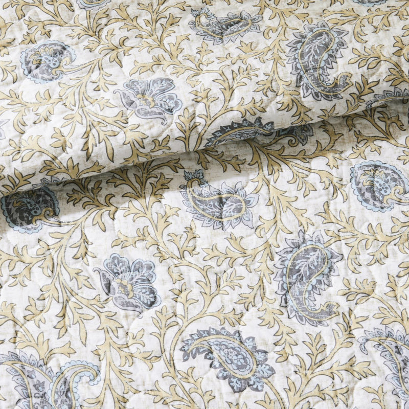 6 Piece Reversible Cotton Quilt - Yellow Full/Queen With Fancy Cushions Bedroom Pillows, Full Quilt + 5 Additional Pieces