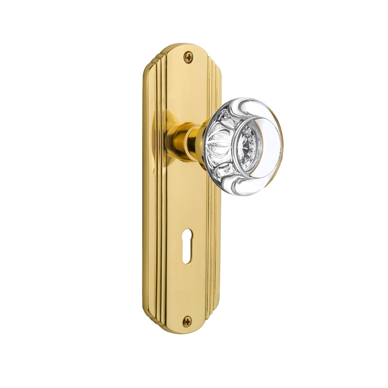 Poignée de porte intérieure ronde en cristal avec plaque décorative longue, Laiton non laqué