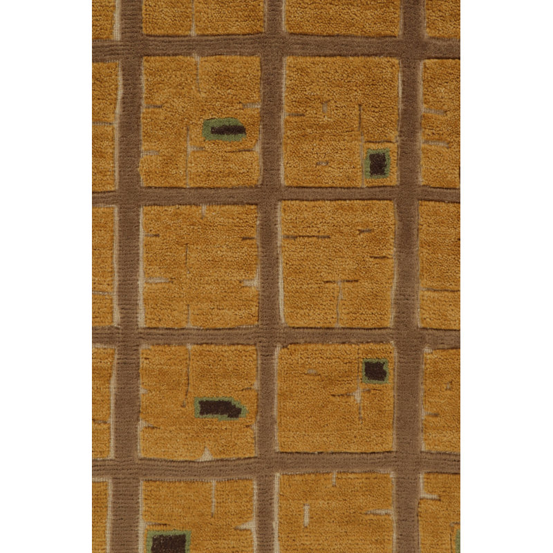 Rug & Kilim’S French Art Deco Rug In Beige-Brown With Gold Square Patterns, Rectangle 12' x 15'