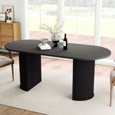 Table de salle à manger 70,8 po ovale pour 6 à 8 personnes, grande table de cuisine avec base en bois robuste et épaisse, table de salle à manger de style campagnard pour la cuisine, le salon, le bureau, noir