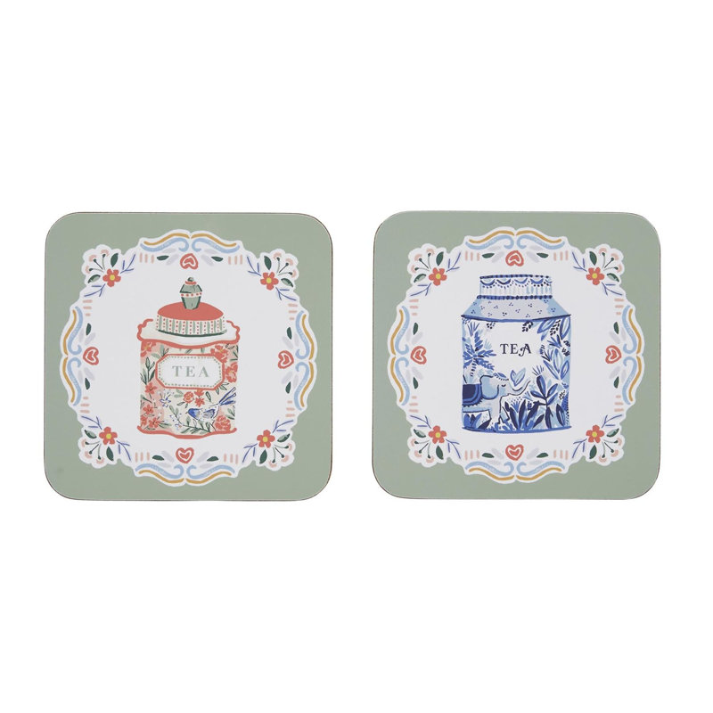 Tea Tins Square 4 Piece Coaster Set