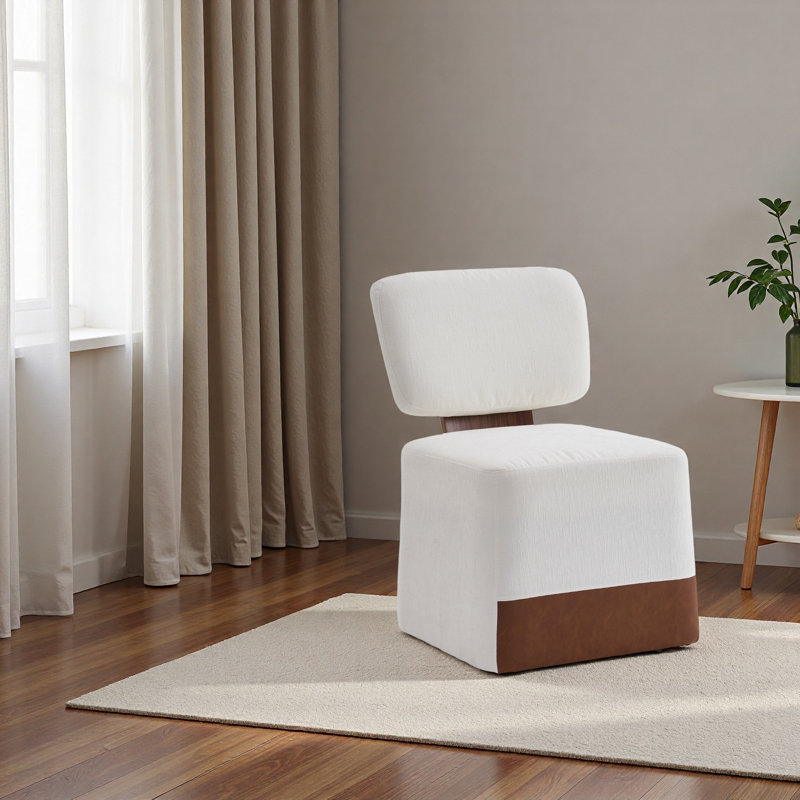 Chaise rembourrée en lin sans accoudoirs avec roulettes, Ivoire ivoire