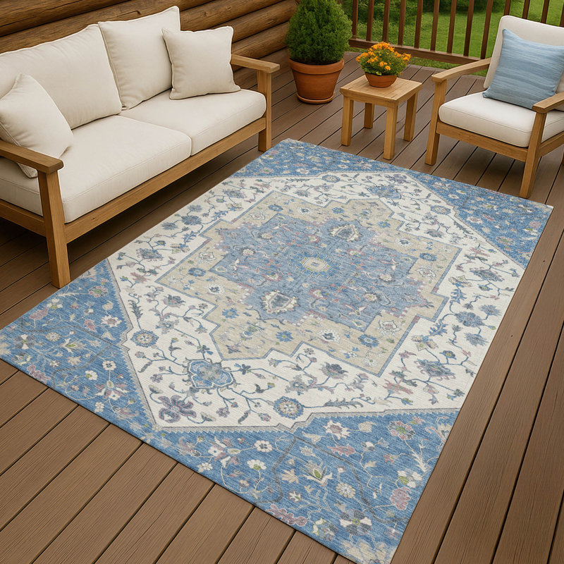 Machine Washable Indoor/Outdoor Chantille ACN2533 Traditional Rug, Denim, Rectangle 3' x 5'