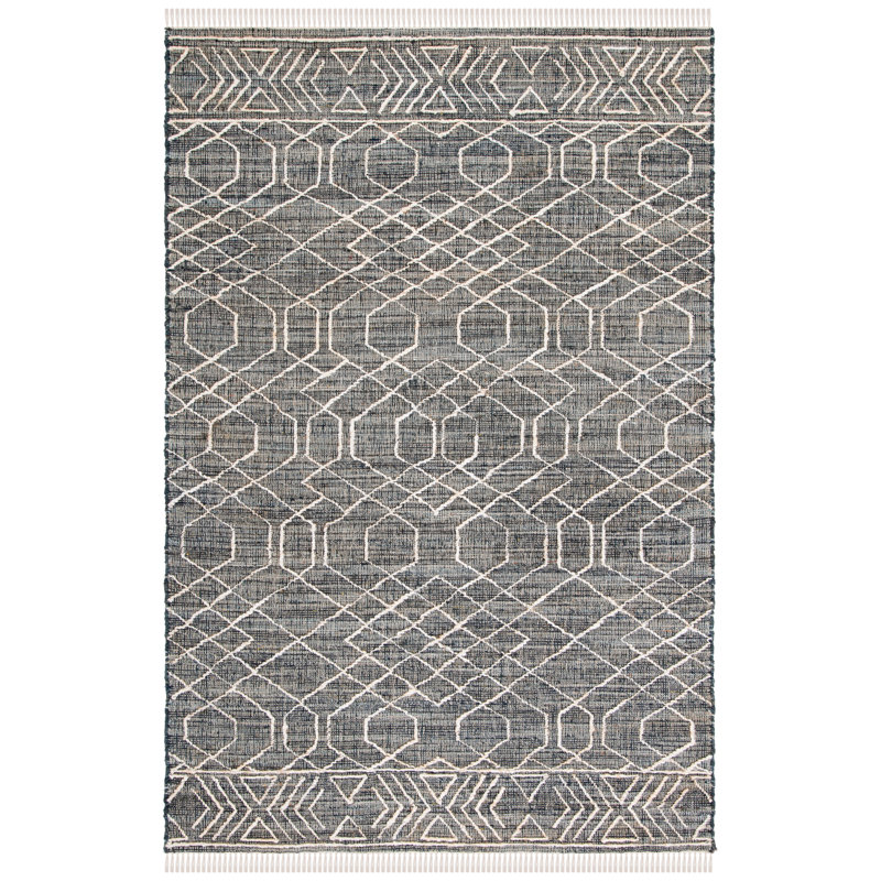 Natural Fiber Hand Loomed Jute/Cotton Southwestern Rug in Ivory/Black, Rectangle 5' x 8'